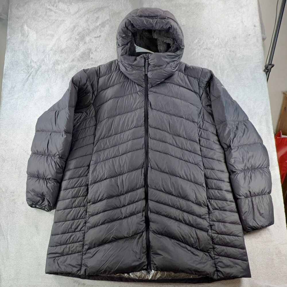 Columbia Women's 3X Puffer Jacket Down Hooded Faux Fur Dark Grey Winter Coat